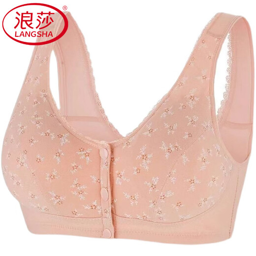 浪莎（LangSha）春夏新薄款蕾丝无钢圈舒适透气中老年妈妈内衣大码文胸前扣女胸罩 蕾丝花边肤色 均码 38码建议85-100斤