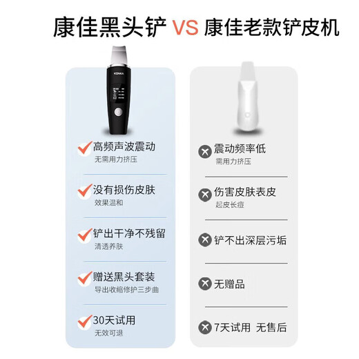 KONKA Pala para puntos negros, peladora ultrasónica, instrumento de limpieza de puntos negros, limpiador de poros, instrumento de belleza para importación y exportación de puntos negros, práctico regalo de cumpleaños para mujeres, pala ultrasónica para puntos negros - negro
