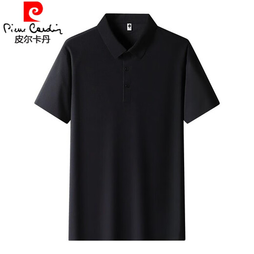 皮尔卡丹夏季冰丝短袖t恤男士翻领polo衫高端休闲半袖大码纯色体恤衫上衣 12357卡其【冰丝短袖】 3XL