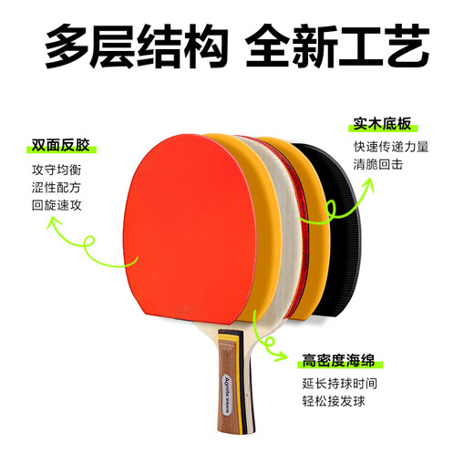 得力（deli）&安格耐特一星训练乒乓球拍训练专用反胶 横拍对拍