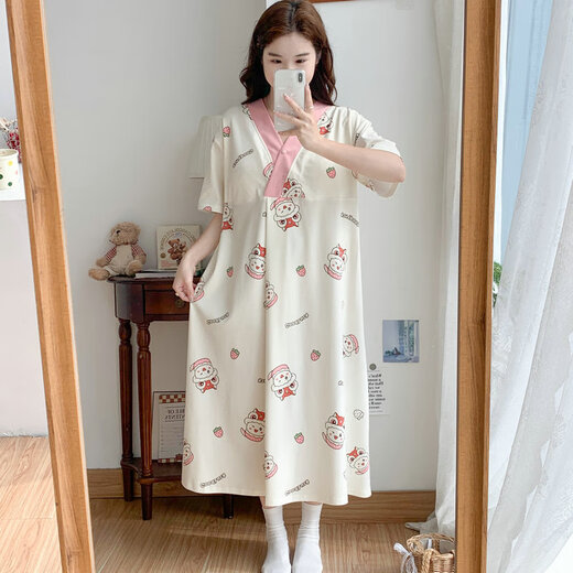 草景家夏季短袖孕妇睡裙带胸垫孕期睡衣2025新款医院进产房可外穿哺乳裙 QSY16819短袖裙子 2XL码 建议体重 135-148斤左右
