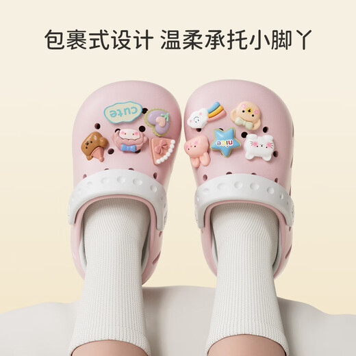 SEVEN ONLY OLINE acrylic shoe flower DIY children's clog shoes for women summer with heel two-color removable soft bottom EVA baby sandals pink 17 cm inner length 170 foot length about 16-16.5 to wear