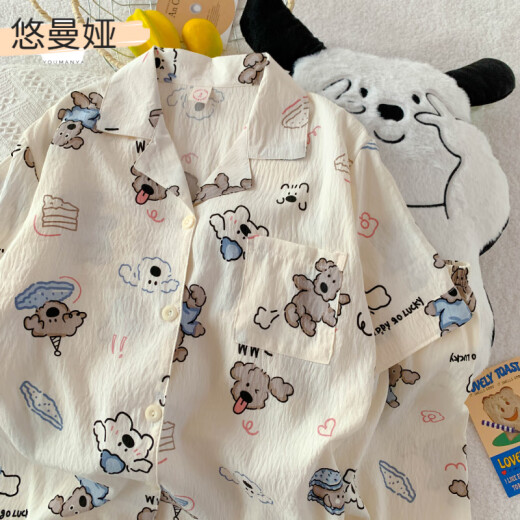 悠曼娅睡衣女夏季宽松韩版可爱快乐狗学生少女卡通宿舍休闲家居服可外穿 1105美乐蒂和凯蒂猫-云朵棉短袖 L (95-115斤)