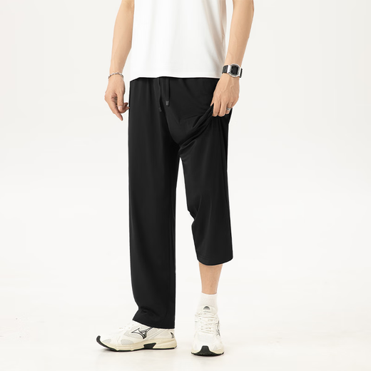 Miniso (Miniso) Pantalones de seda de hielo fresco para el verano para hombres Nuevos cómodos cómodos de patas rectas cómodas y transpirables Black XL