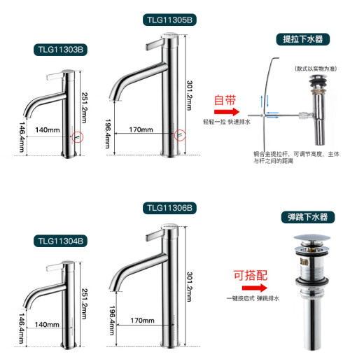 科至途台盆高把防溅水龙头TLG11303/11304 11305/11306冷热面盆水嘴 TLG11304B中把【不含下水器】 角
