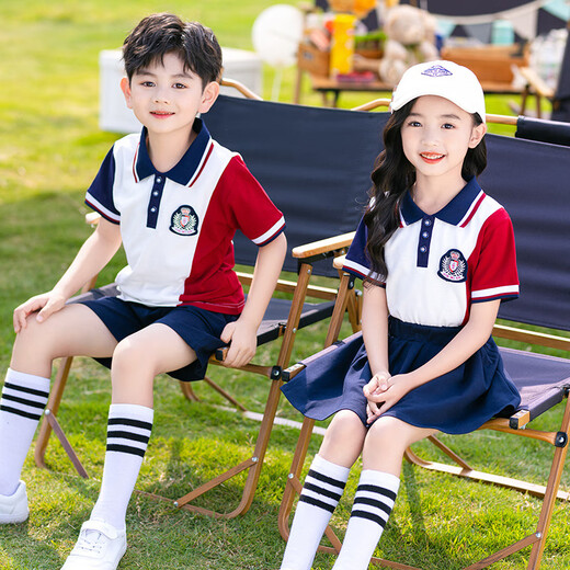 童然幼儿园园服夏季新款小学生校服班服六一表演服棉质运动英伦风套装 6623红白男生套装 100 码