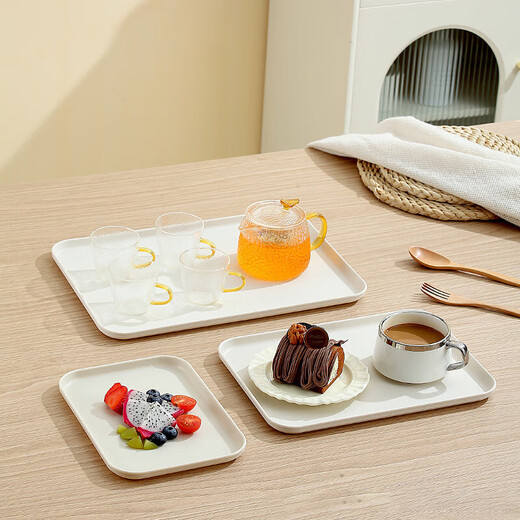 Thickened wheat straw tray cup tableware home hotel rectangular tea tray plastic plate dinner plate milky white large size 36*26*2cm