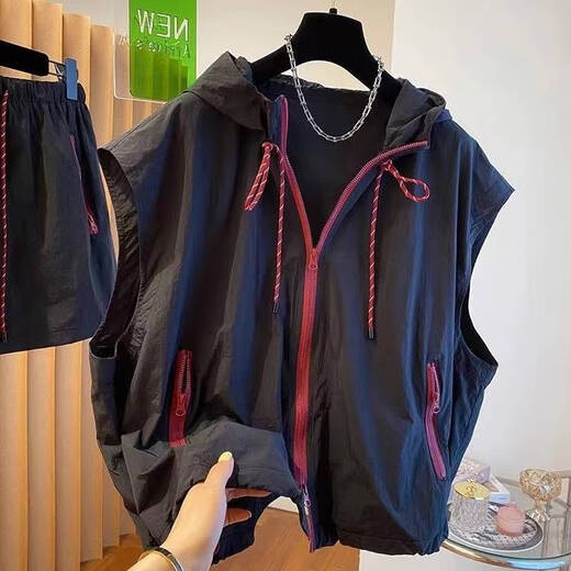 UKUHPK特大码300斤连帽马甲无袖春夏户外轻薄百搭宽松休闲速干防晒外套 1105卡其 XL
