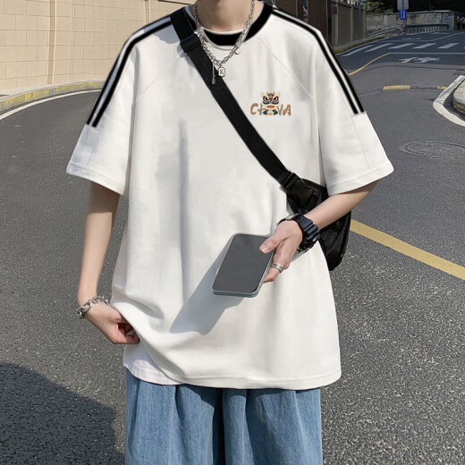 以纯美式复古短袖T恤男夏季2025新款宽松设计感小众日系ins潮牌上衣服 【3895*Wasp】白色 M 85-120斤