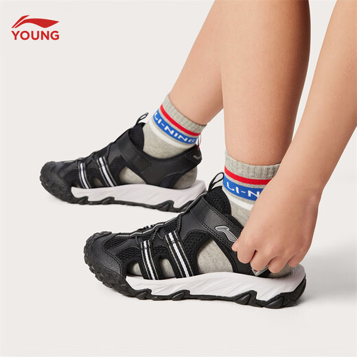 Li Ning children's shoes, children's sports sandals, men's and women's summer shock-absorbing rebound outdoor sports and leisure shoes YKUV014 black-7 32