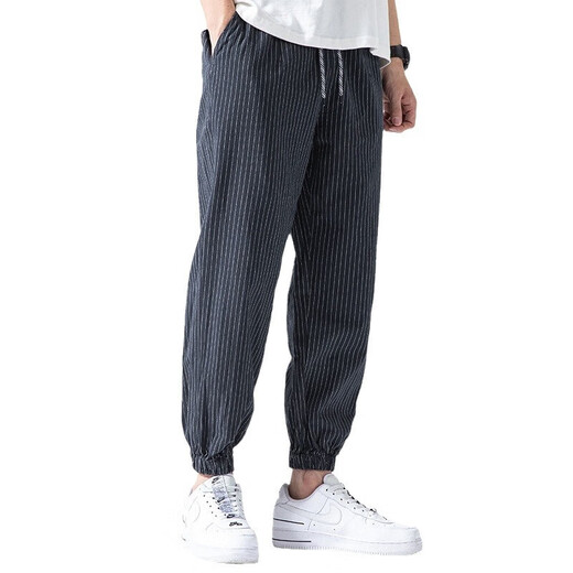 Linen nine-point pants men's elasticated summer cotton and linen thin Chinese style casual pants for middle-aged and young people with leggings light gray XL (recommended 160-180 Jin Jin equals 0.5 kg)
