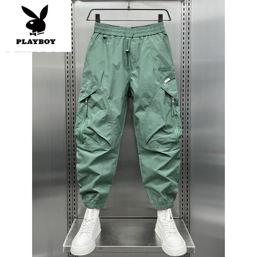 Playboy (Playboy) 2025 Nouveau pantalon de travail décontracté, belles liens à glissière, pantalon harem, pantalon d'automne décontracté à neuf points, nouveau produit masculin, Black L Weight 125-140jin [Jin est égal à 0,5 kg]