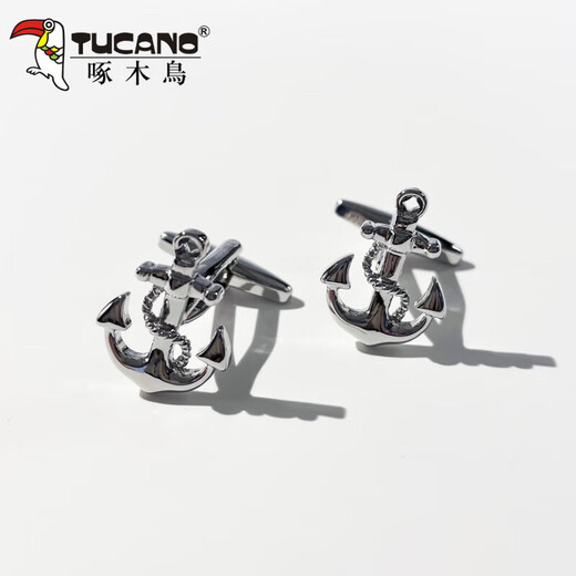TUCANO;啄木鸟品牌新款黑银探险船锚造型绅士袖扣男式法式衬衫搭配时尚精致 黑银船锚 附皮质袖扣盒