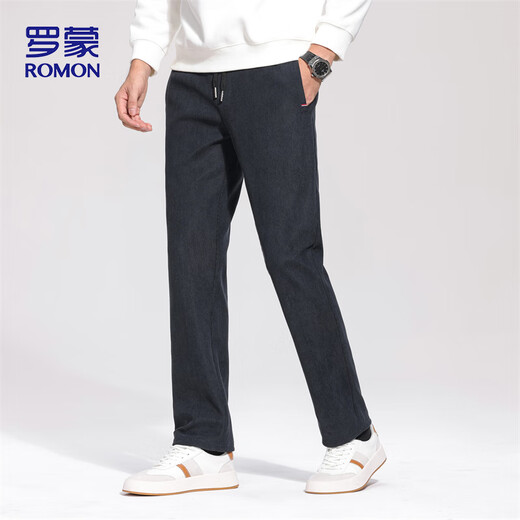 ROMON casual pants men's autumn loose business straight trousers corduroy warm sports pants men ZY02 dark gray X