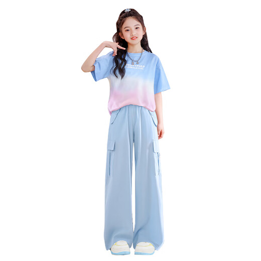 优优1点（Yoyo one）女童夏季短袖套装2025年新款女大童炸街夏装两件套儿童多巴胺穿搭 15265绿色+9937米白色 120 120cm