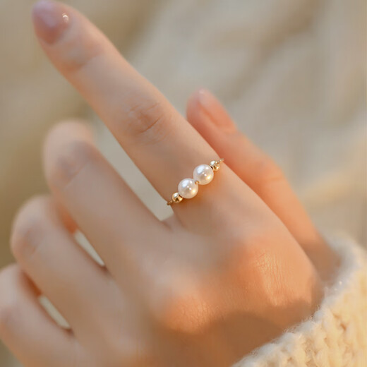 Fat Donglai's same style 18k gold pearl ring with strong light, fresh water, 14K gold, non-fading, simple, commuting style and versatile, freshwater pearl, about size 17-18
