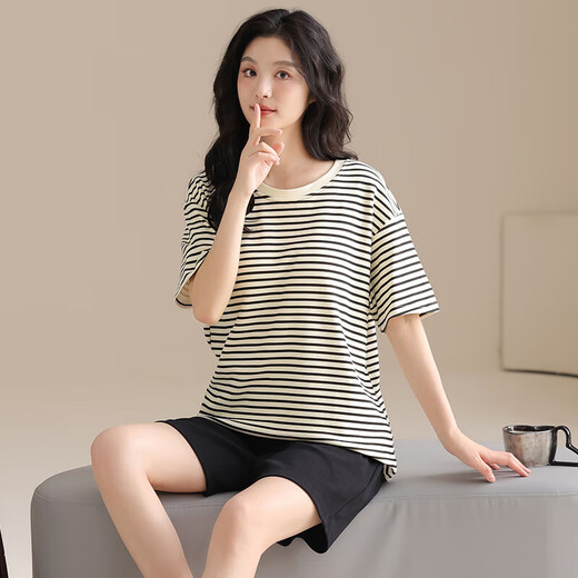 [纯棉]睡衣女夏季套头短袖短裤休闲款家居服套装可外穿女cker CKE-W6175A L