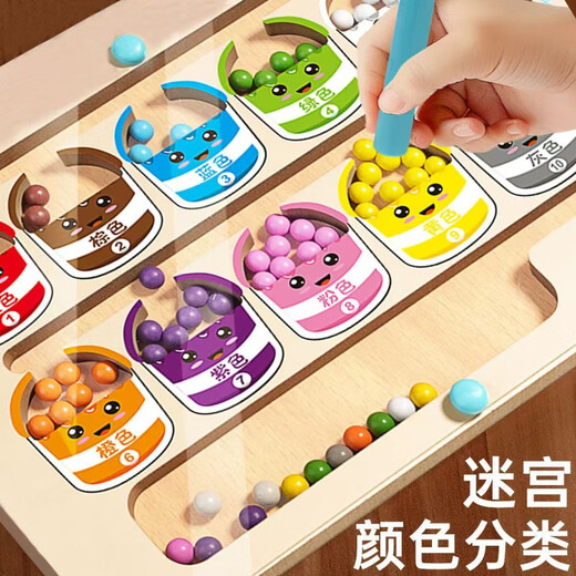 玩思益儿童迷宫玩具卡通磁性数字走珠磁力运笔卡通桌面游戏男女孩礼物 (识颜色+认数字) 迷宫玩具磁性运笔1支
