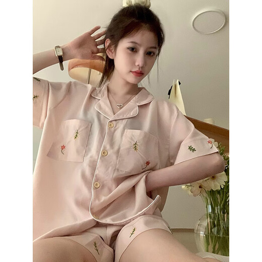 莫代尔冰丝睡衣女夏季薄款短袖短裤套装夏天感简约休闲家居服可外穿 LW-9214【短袖短裤】 XL 【建议120-135斤】