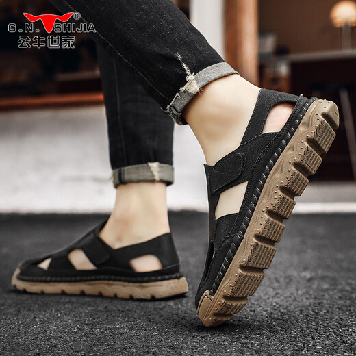 Sandalias de la familia Bull Men usa sandalias huecas para el al aire libre de verano para zapatos de playa de la cabeza de los hombres sandalias casuales