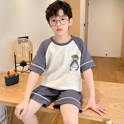 Jungen Pyjamas Kinder Sommer Dünne reine Baumwolle kurzärmeliger Anzug mittelgroße Kinder 12-jährige Jungen modische Sommer-Heimkleidung 693 [Baumwolle] Einen Größe 8 Größen empfohlen 90-100 cm Gewicht 2