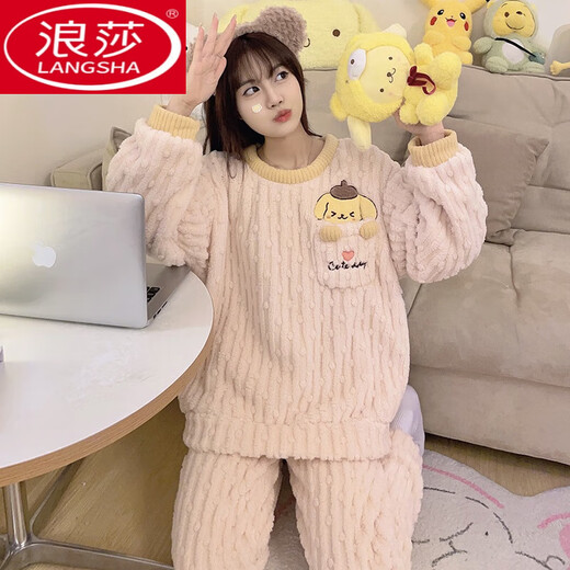 Langsha Koralle Velvet Pyjamas für Frauen im Herbst und Winter verdickte Wärme sowie Samtflanell Süßes und niedliches Cartoon lose Hauskleidung #kmn-6621 Verdickte Modell M [75-100] Jin [Jin gleich 0,5 kg]