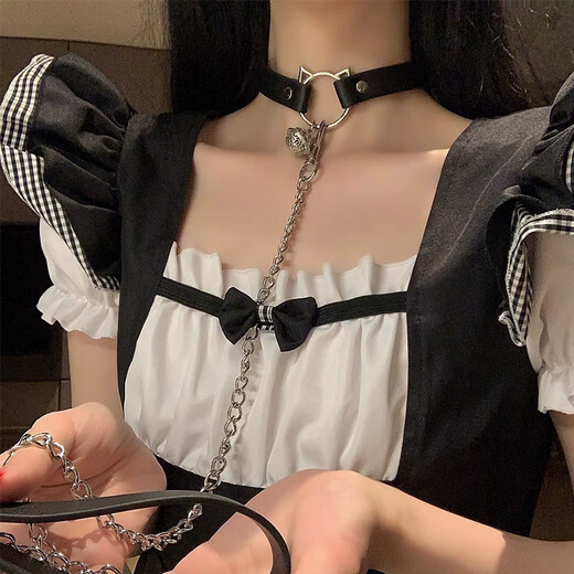 Meng Keduo Bell Necklace Women's Traction Rope Neck Strap Chain Collar Clavicle Chain Neck Ring Choker Necklace Couple Fun Necklace Cat Style Black Bell Collar + Traction Rope