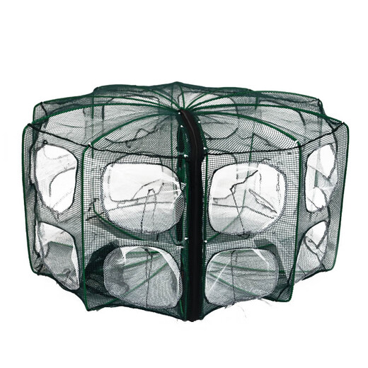 TULX folding shrimp cage, fish cage, eel and loach fishing cage, fishing net, lobster net, shrimp net, fish net, catch crab pot, 10-hole fan-shaped, white, luminous thickening, 20 packs of bait + gifts