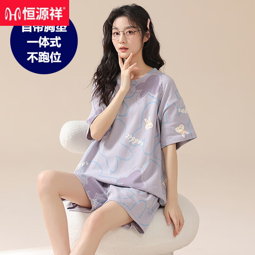 恒源祥带胸垫睡衣女夏季新款卡通网红纯棉短袖短裤套装甜美可外穿家居服 CK-6173 M -无胸垫款【80-100斤】