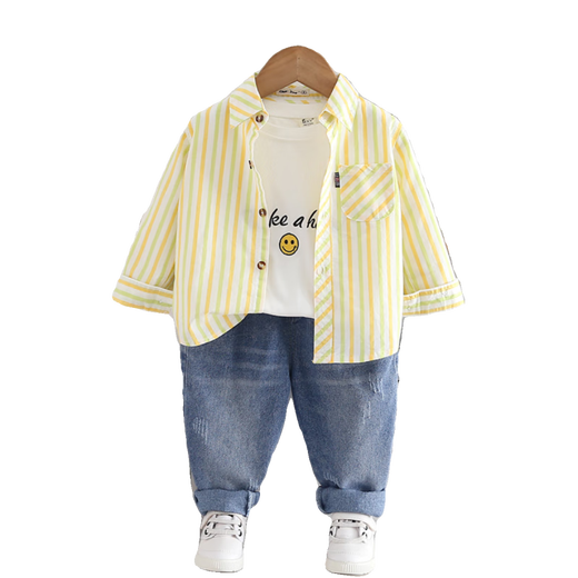 Mumuwu (mumuwu) 2025 new spring and summer boys striped shirt tops baby boy jacket 1-15 years old children summer thin lining yellow and green stripes 90 size 4 recommended height 80-85cm23Jin Jin is equal to about 0.5 kg