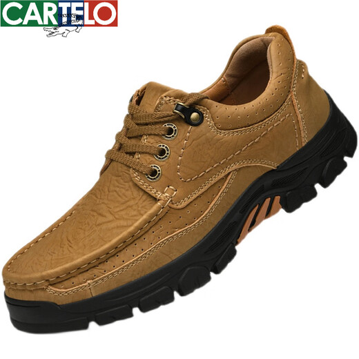 卡帝乐鳄鱼（CARTELO）男士户外休闲鞋真皮大头皮鞋软底防滑工装皮鞋男厚底中老爸爸鞋 6189棕色 41