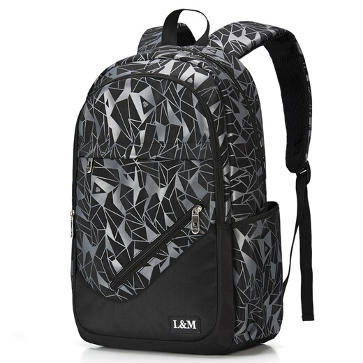 L&M Middle School School Bags for Boys and Girls, Junior High School Students, High School Students, College Students Backpacks, Primary School Students, Fourth and Sixth Grade Trend, Black and Blue, Standard Edition, Arm Bag + Pen Case + Watch