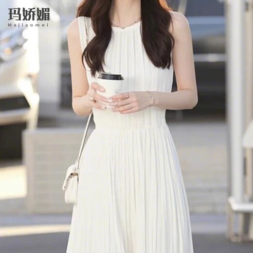 玛娇媚（Majiaomei）白色无袖背心连衣裙女夏季2025年新款轻奢精致感收腰气质裙子女 白色连衣裙 S