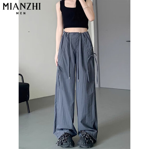 棉致美式直筒高腰冰丝工装裤子女夏季2025新款小个子蝴蝶阔腿休闲裤女 黑色【829高品质28.5】 L 100-115斤