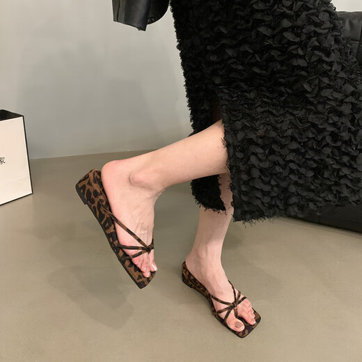 Pushui Method Taclips Slippers para mujeres que usan leopardo de verano estampado Cool Red 2025 5155-2 Negro 38