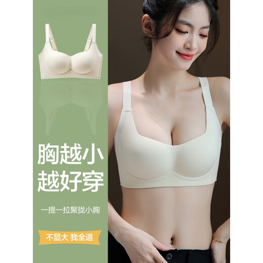 猫人小胸聚拢内衣女2025新款文胸罩收副乳防下垂无痕光面平胸显大 绿色 S 【适合75-95斤32/70ABC】