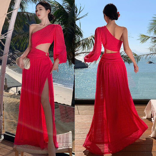 Wanlan Fire Dragon Dragon Fruit Rose Rosa Rosa para mujeres en verano Cuello suelto de cuello en la playa Falda de la playa Rose Rose 9716# S