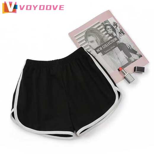 VOYDOVE三分热裤运动短裤女夏外穿跑步高腰韩版瑜伽居家休闲a字宽松ins潮 单杠黑1件【z】 L 90-110斤