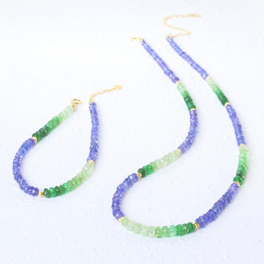 Shien Monet Garden. Natural tsavorite/tanzanite necklace bracelet colorful treasure water lily color necklace/approx. 40+6CM
