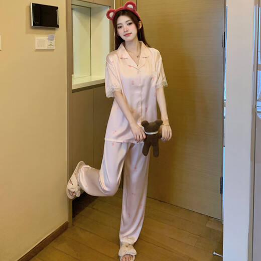Modal ice silk pajamas for women in 2025 summer new short-sleeved trousers sweet summer thin home clothes for women high quality-YFY9905 [short-sleeved trousers] M [Suggested 80-100Jin [Jin equals 0.5 kg]]