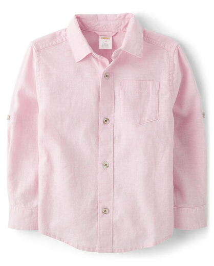 GYMBOReeGymboree Boys and Toddlers Long Sleeve Linen Button-Down Shirt, Simple Pink, 4T Simple Pink 4T