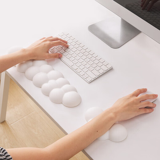 Shanye Yunduo Repose-Poignet pour Clavier, Ensemble d'oreillers pour Mains de Souris en Trois pièces pour Filles, avec Dessous de Verre, Fond antidérapant, Lavable, Mousse à mémoire de Forme, Cuir PU, Blanc Perle