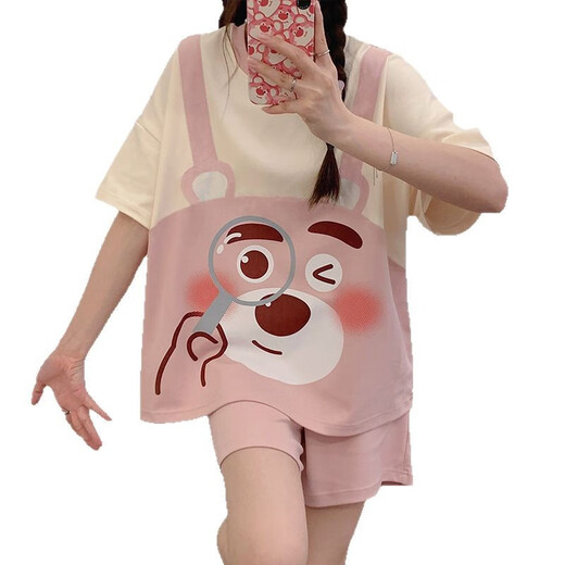 Jingpufei Sommer lose Kurzärärmel-Frauen-Pyjamas Heimkleidung 2025 Casual and Bequeme Frühlings- und Herbst Sommerstil Guangzhou Dreizehn Zeilen 684 Strap Bär 180 xl Code [Empfohlen 112-125jin [Jin gleich 0,5 kg]]