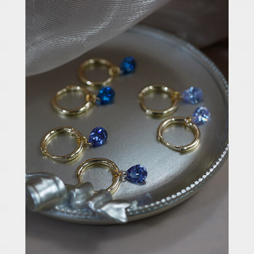 Shien Niche Light Luxury Tanzanite Zircon Circle Earrings Commuting Versatile Retro Earrings French Super Flash Earrings 50141 Purple Water Drop Circle Earrings