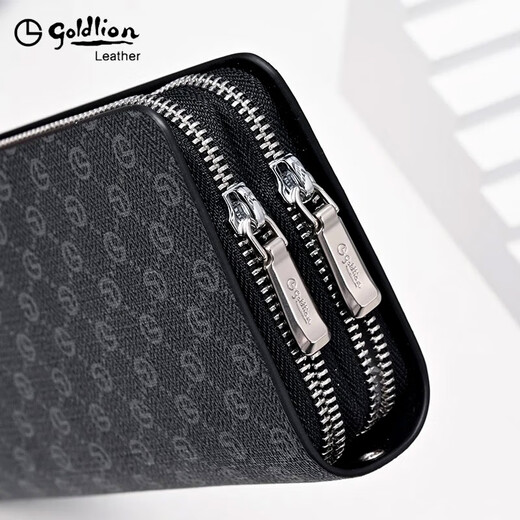 Goldlion wallet men's long wallet double zipper large capacity handbag men 2025 new fashion clutch men's coin wallet double zipper large capacity