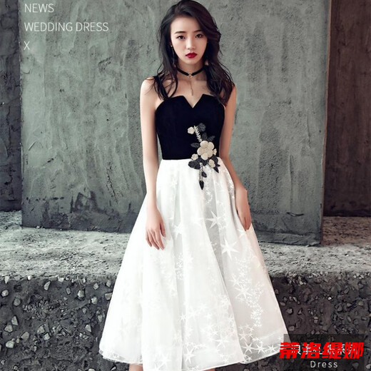 Tilotina evening dress women's mid-length 2019 new banquet birthday party adult ceremony dress cocktail dress small dress 832 black style 2XL