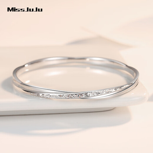 Miss JuJu pt950 platinum Möbius ring bracelet for women, new platinum crushed ice perfect round bracelet, inner diameter 52mm, weight 16.59 grams, about 3mm thick