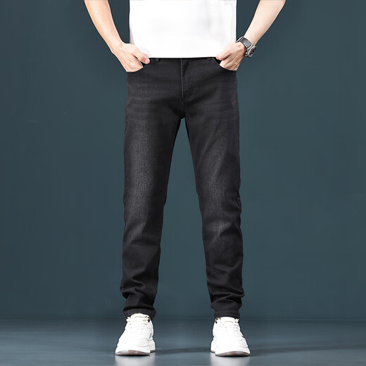 Canelin Kiskha Hong Kong Nani Grey Jeans Men's 2025 Summer Thin Slim Straight Casual Gray Stretch Pants 1048 Black Regular Size 34