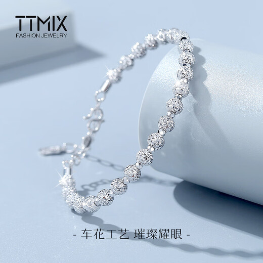 TTMIX oval platinum bracelet chain pt950 platinum transfer beads round bead bracelet for girlfriend 12.9-13.1g thick 5.0mm