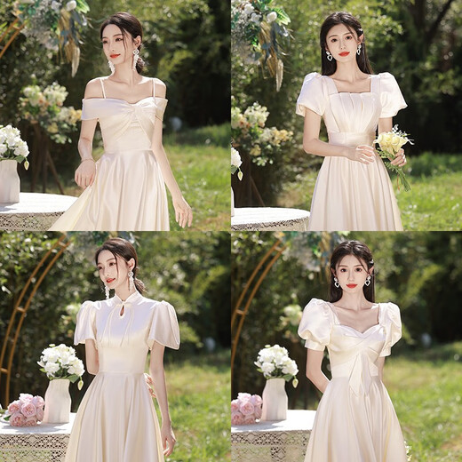 
Qili Miao Champagne Color Bridesmaid Clothing 2025 Summer New Satin Bride Sister Group Dress Long Performance Clothing 831 Champagne Color B Long 2XL 2xl
